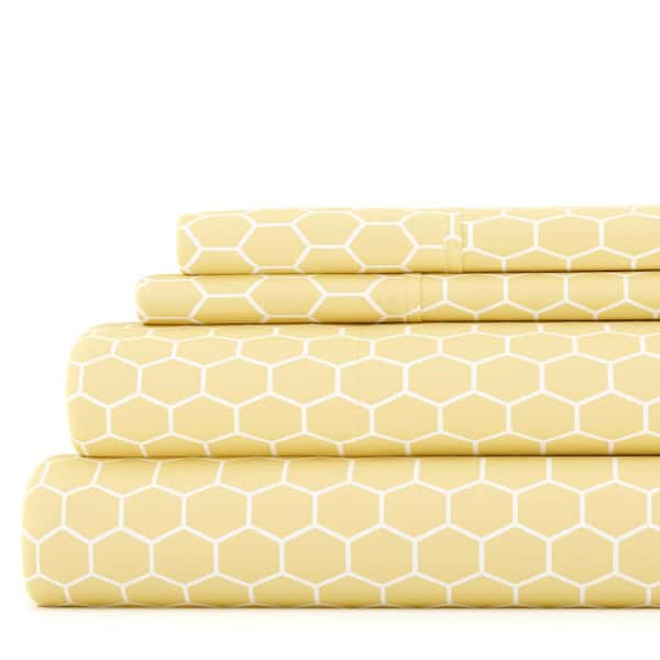 Becky Cameron Home Collection 4-Piece Yellow Geometric Microfiber King Sheet Set