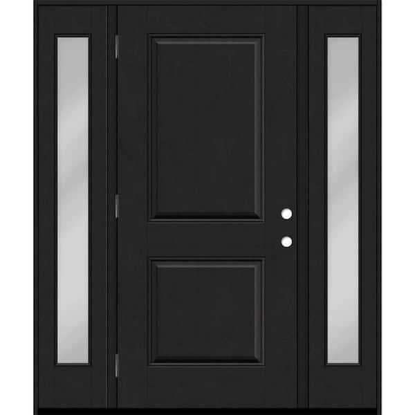 Steves & Sons Regency 68 in. x 80 in. 2P Squaretop RHOS Onyx Stain Mahogany Fiberglass Prehung Front Door with Clear 14 in. SLs 4-9/16