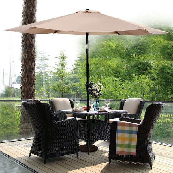 Yescom 10Ft Beige Outdoor Patio Half Umbrella Cafe Wall Balcony Door 5 Ribs Tilt Aluminum Sun Shade