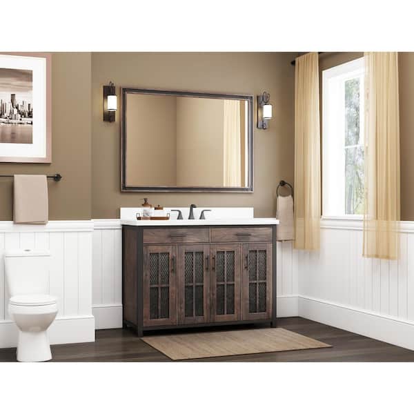 Home Decorators Collection Drysdale 48 in. W x 20 in. D x 35 in. H Single Sink Freestanding Bath Vanity in Brown with white Engineered Stone Top