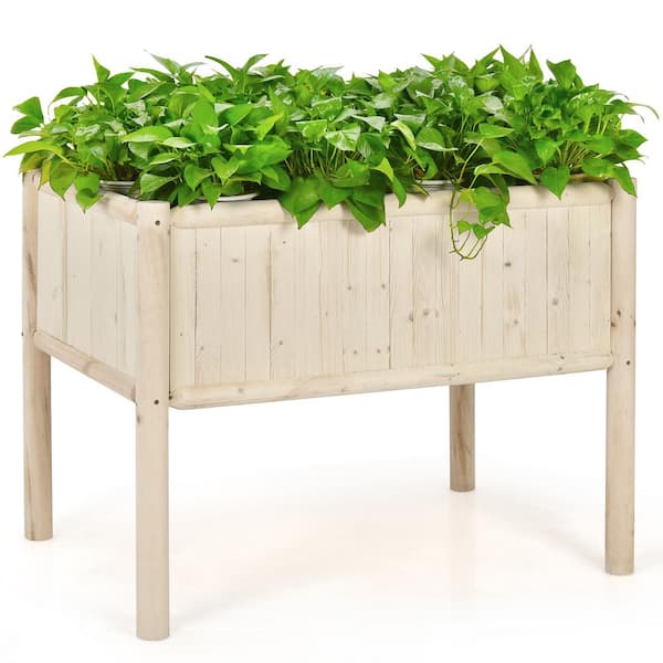 Costway 42 in. L x 30 in. W x 32 in. H Beige Wood Raised Bed Elevated
