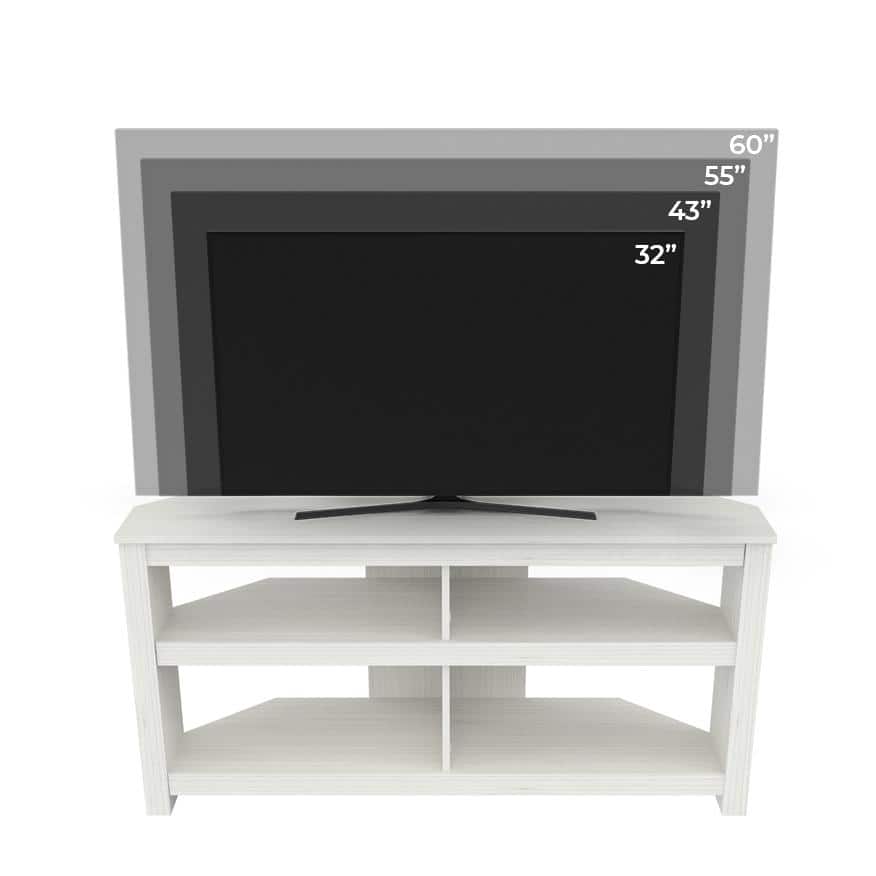 Modern Washed Oak Corner TV Stand with Open Shelves