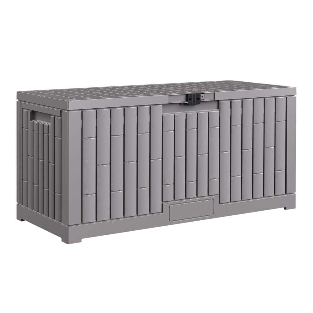 120 Gal. Large Gray Resin Deck Box with Waterproof Outdoor Storage Design