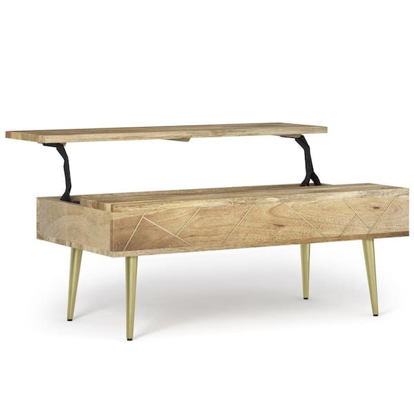 Simpli Home Jager Solid Mango Wood 48 in. Wide Rectangle Mid Century - Contemporary Large Lift Top Coffee Table in Natural