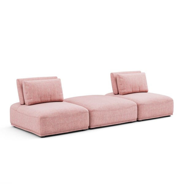 Furniture of America Fairwind 116 in Armless 3-Piece Chenille Straight Modular Sectional Sofa in Pink With Extendable Backrest