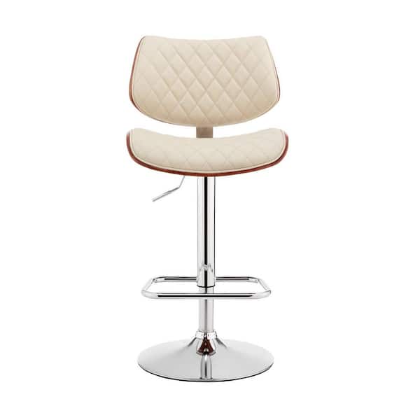 HomeRoots 45 in. Cream Faux Leather and Iron Swivel Adjustable Height Bar Chair
