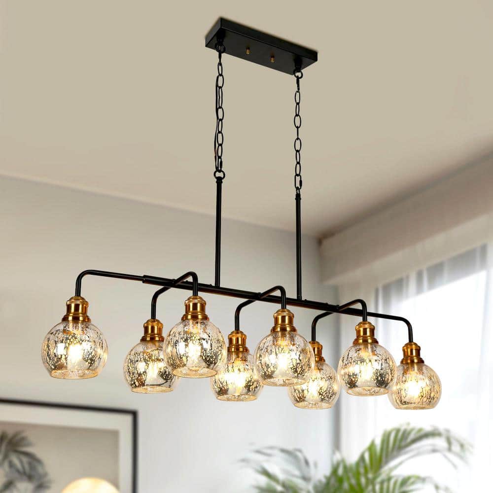 Uolfin Transitional Kitchen Island Linear Chandelier 8-Light Black and Brass  Chandelier with Mercury Glass Shades 62819QBJFUB5204 - The Home Depot
