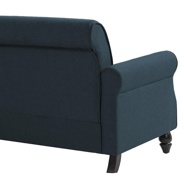 Uixe 73.3 in. Dark Blue Linen Upholstered Rolled Arm 2