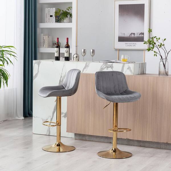 HOMEFUN 41 in. Gray Low Back Metal Frame Adjustable Cushioned Bar 