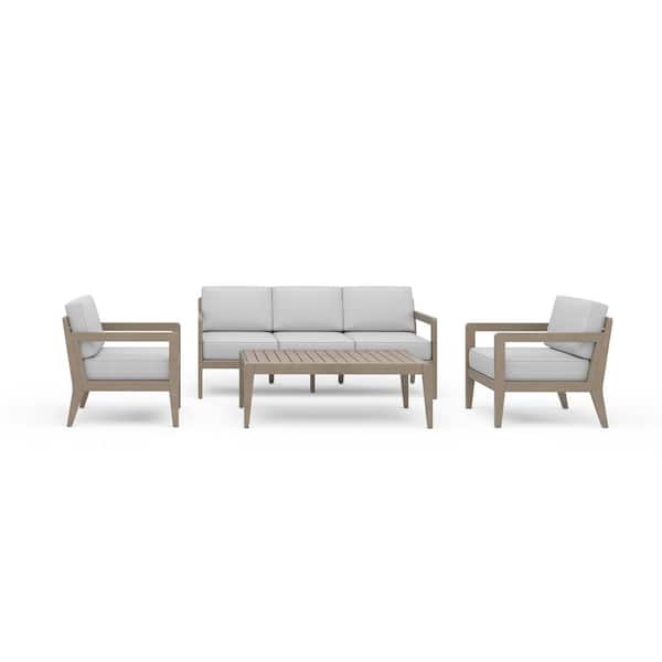 HOMESTYLES Sustain Gray 4-Piece Wood Patio Conversational Set with Sofa, Coffee Table and 2 Lounge Chairs with Gray Cushions