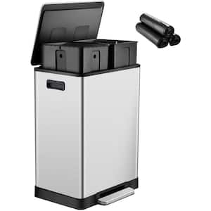 Deluxe 16 Gal. Stainless Steel Step Trash Can with Soft Close Lid and Dual Compartment with (30 l Capacity)