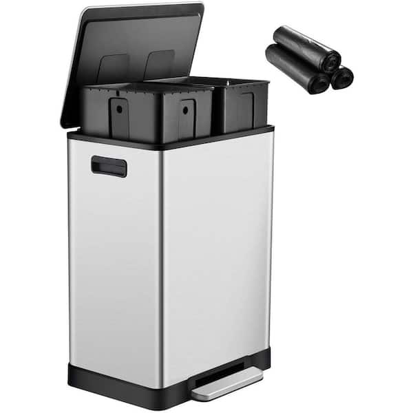 TOILETTREE Deluxe 16 Gal. Stainless Steel Step Trash Can with Soft Close Lid and Dual Compartment with (30 l Capacity)