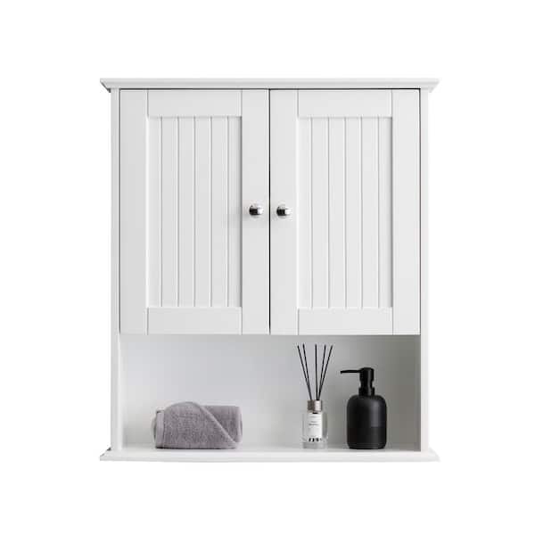 26 in. W x 29.5 in. H Rectangular White Wood Surface Mount Medicine Cabinet without Mirror, Wall Cabinet with Shelf
