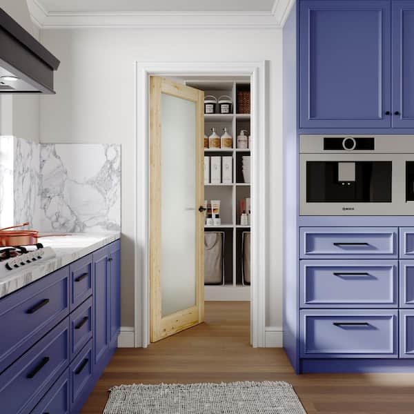 36 in. x 96 in. 1-Lite Frosted Glass Left Handed Solid Core UnFinished Pine Wood Door with Quick Assemble Jamb