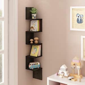 48.8 in. Espresso Wood 5-shelf Corner Bookcase with Storage