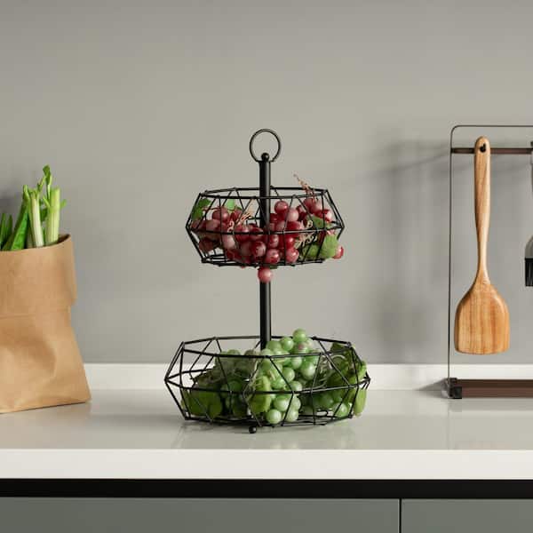 Basicwise 2 Tier Free Standing Countertop Fruit Basket for Kitchen