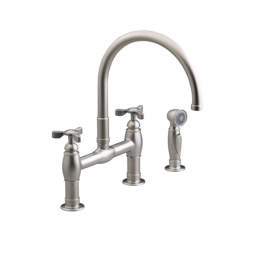 Reviews For Kohler Parq 2 Handle Bridge Kitchen Faucet With Side Sprayer In Vibrant Stainless K 6131 3 Vs The Home Depot