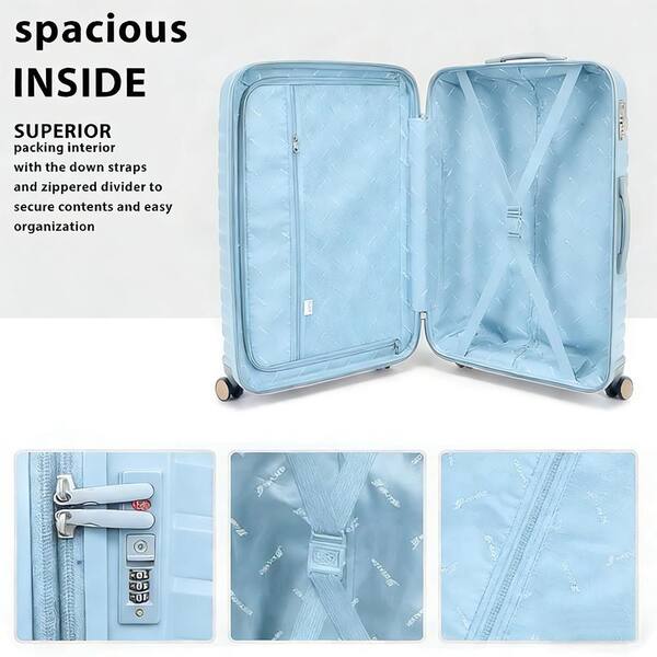 HIKOLAYAE 5-Piece PP Grey Blue Hardside Spinner Luggage Set Travel