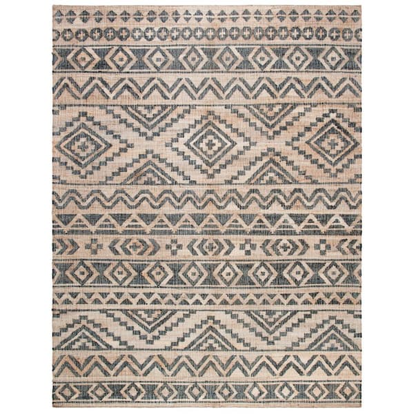 Kilim Natural/Charcoal 8 ft. x 10 ft. Geometric Striped Area Rug