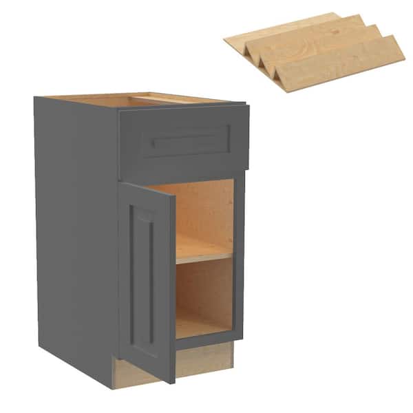 Home Decorators Collection Grayson 18 in. W x 24 in. D x 34.5 in. H Assembled Plywood Base Kitchen Cabinet in Deep Onyx with Spice Soft Close LH