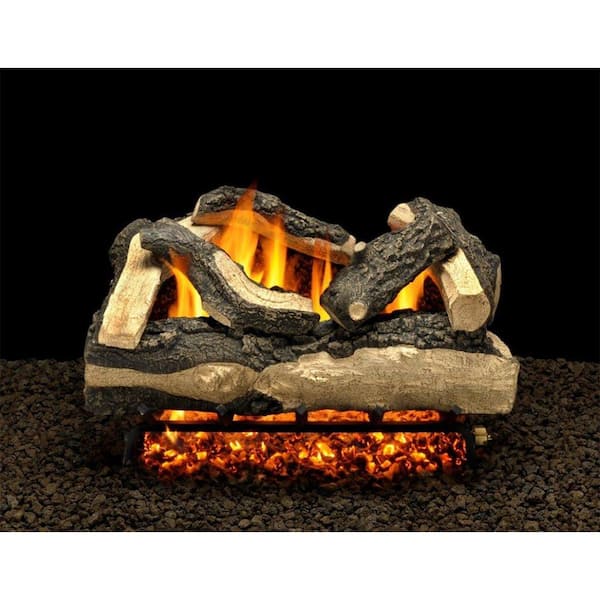 AMERICAN GAS LOG Salisbury Split 18 in. Vented Natural Gas Fireplace Logs Complete Set with Pilot Kit and On/Off Remote