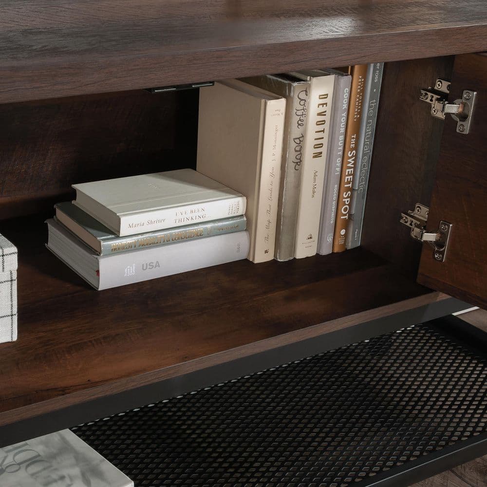 Barrel Oak and Black Metal 2-Drawer Office Credenza