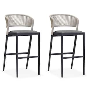 Modern Aluminum Low Back Rattan Bar Height Outdoor Bar Stool with Backrest and Dark Gray Cushion (2-Pack)