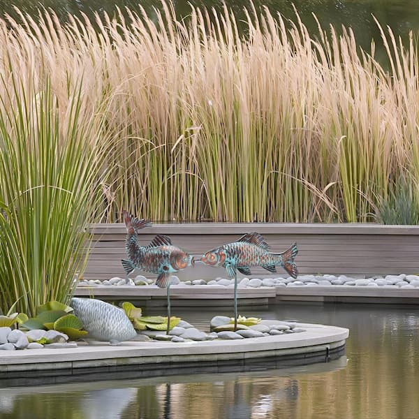 2 Koi Fish Antique Copper Outdoor Garden Statues 0987DMXGB - The