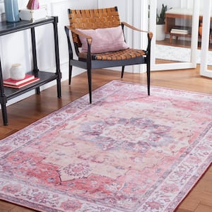 Tuscon Rust/Beige 4 ft. x 6 ft. Machine Washable Distressed Floral Medallion Area Rug