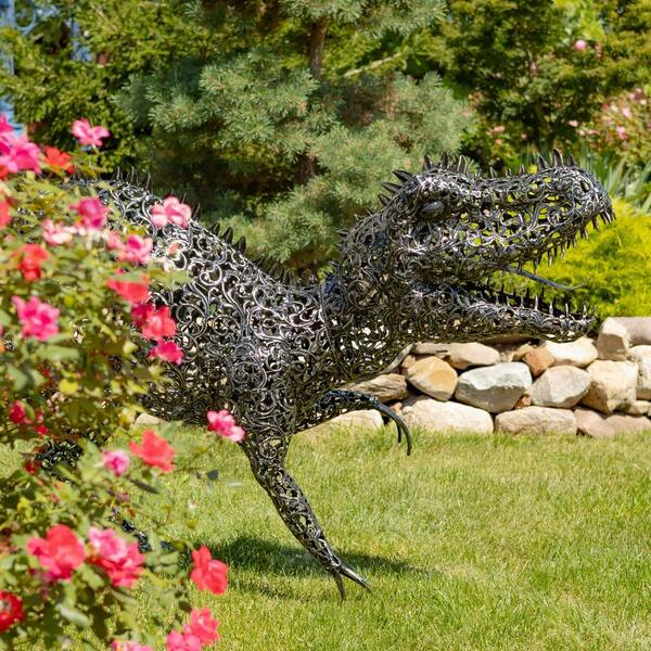 Zaer Ltd. International 5.6 ft. Tall Metal Dinosaur Garden Statue