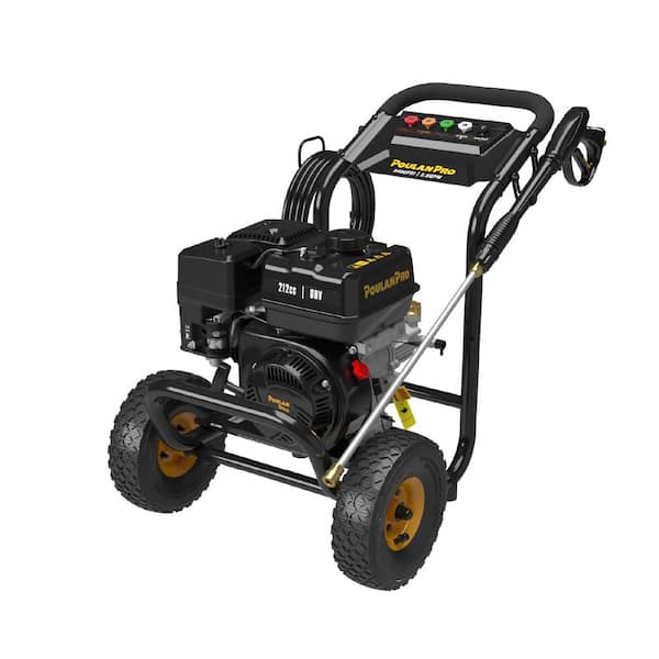 3400 PSI 2.6 GPM Cold Water Gas Pressure Washer with 212cc engine with 5 quick-connect nozzles.