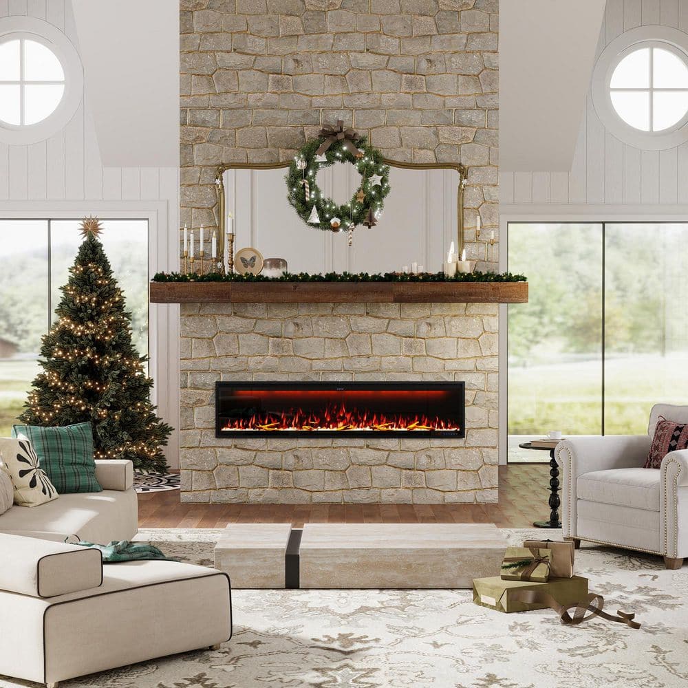 Clihome 74 in. W Wall-Mounted/Inserted Electric Fireplace in Metal