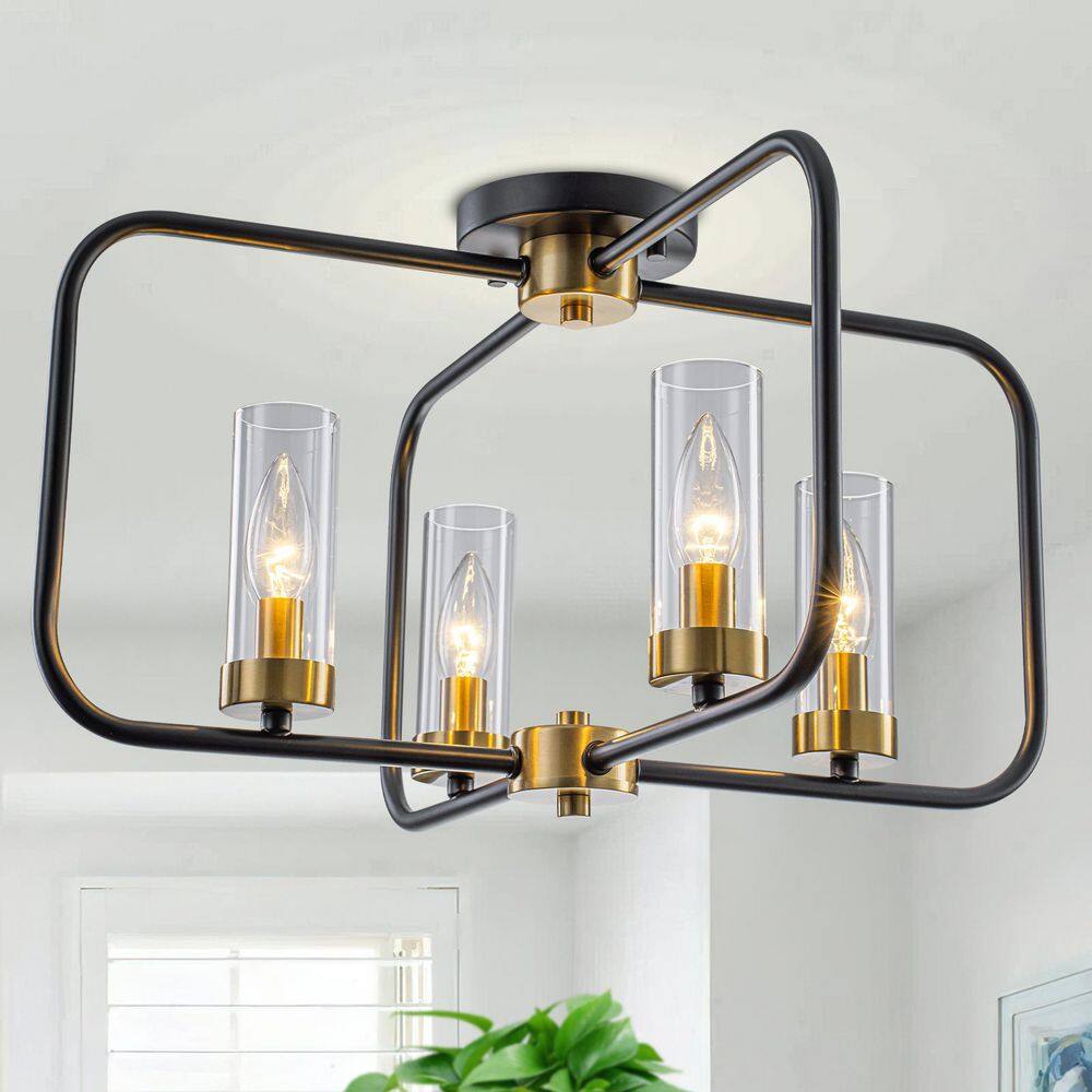 20.28 in. 4-Light Industrial Black Metal Flush Mount Ceiling Light with Clear Glass Shades price history on PriceWatchPro