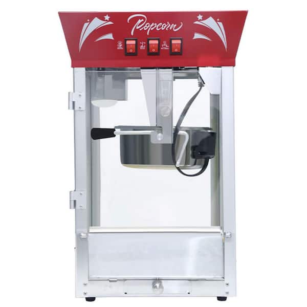 Popcorn Popper 850 W 12 oz. Red Popcorn Machine with Tempered Glass and Warming Deck, Countertop Popcorn Maker Machine