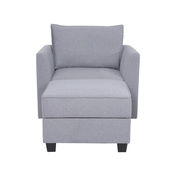 MAYKOOSH Contemporary Straight Arm Accent Chair with Ottoman - Gray Linen