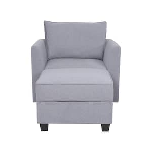 56.1 in Modern Straight Arm Accent Chair with Ottoman Chaise for Living Room for Sectional Sofa - Gray Linen