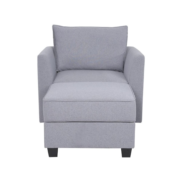 HOMESTOCK 56.1 in Modern Straight Arm Accent Chair with Ottoman Chaise for Living Room for Sectional Sofa - Gray Linen