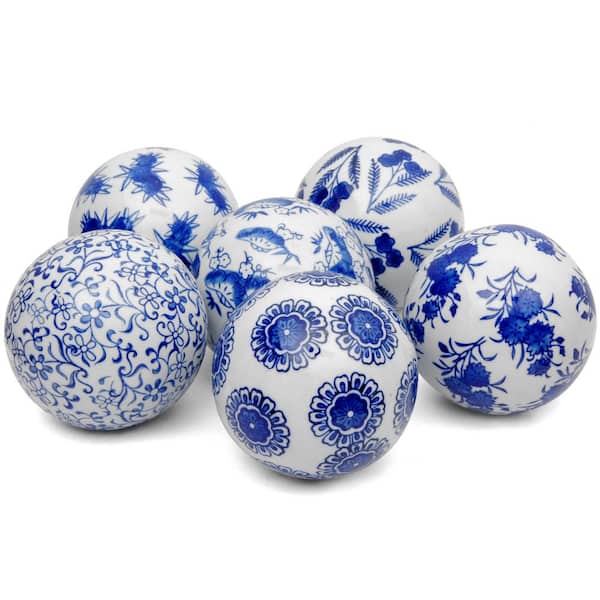 Oriental Furniture 4 in. Blue and White Decorative Porcelain Ball Set