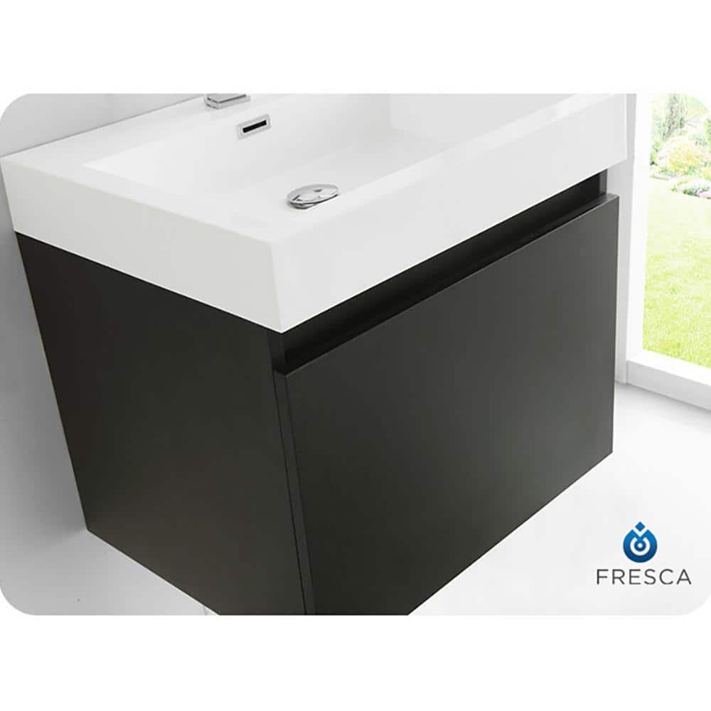 Sleek 23" Black MDF Wall-Mount Bathroom Vanity with Acrylic Top