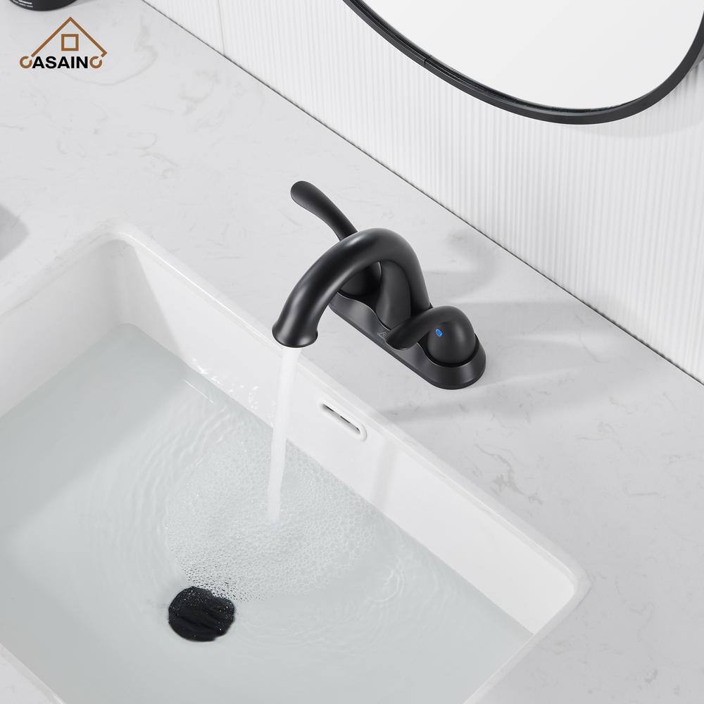 Matte Black Stainless Steel Centerset Bathroom Faucet with Drain