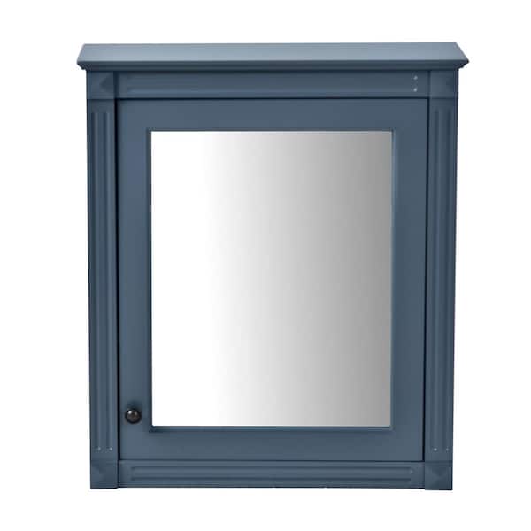 24 in. W x 27 in. H Rectangular Surface Mount Bathroom Medicine Cabinet with Mirror, Adjustable Shelves, Blue