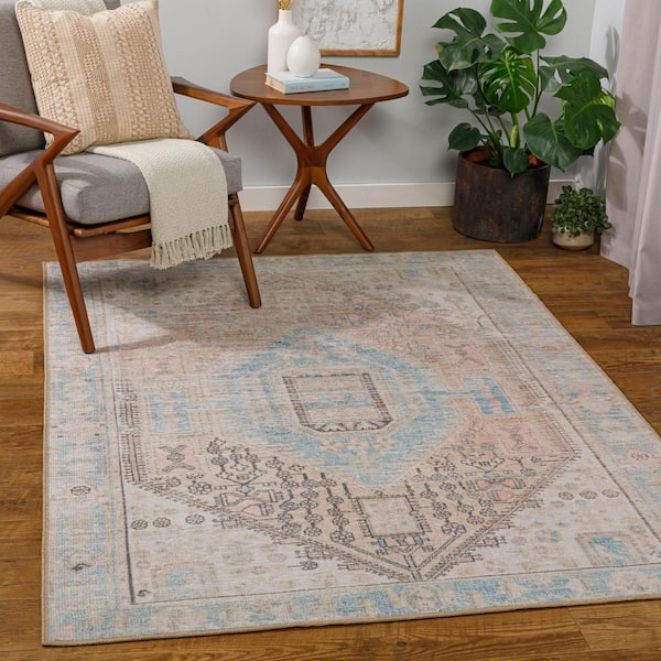 Hensley Tan 7 ft. x 9 ft. Traditional Indoor Machine-Washable Area Rug