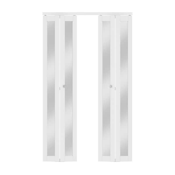 48 in. x 80 in. 1-Lite Mirrored Glass and Solid Core White Finished MDF Interior Closet Bi-fold Door with Hardware