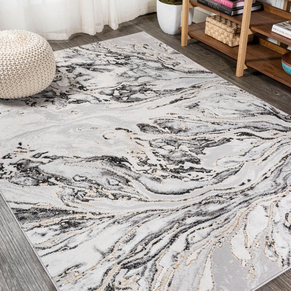 Abstract Swirl Marbled Gray Synthetic 5'x8' Area Rug