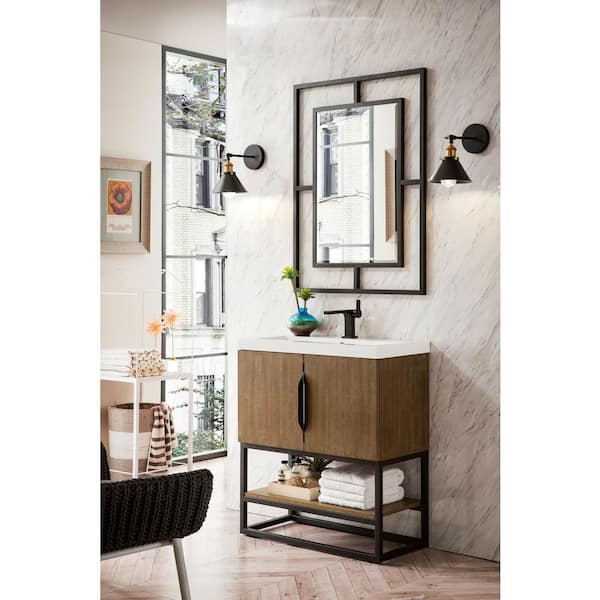 Columbia 31.5 in. W x 15.4 in. D x 35.4 in. H Single Vanity Latte Oak and White Glossy Composite Stone Top