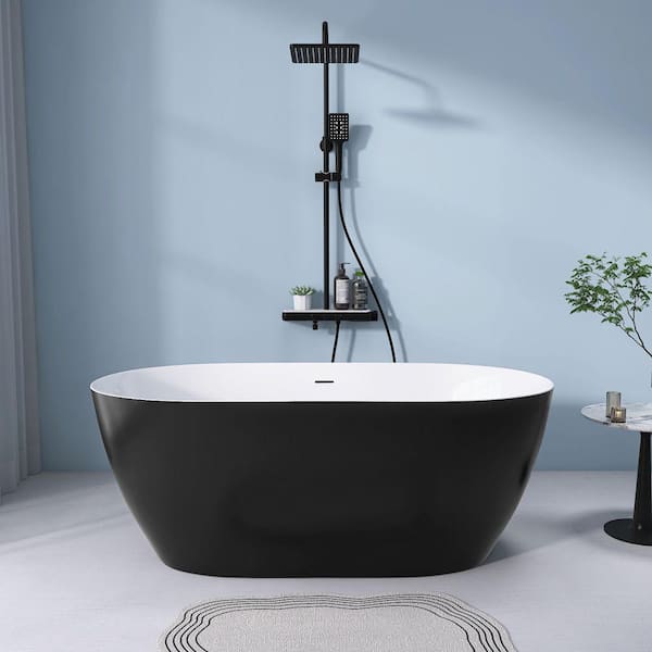 Xspracer Moray 51 in. x 28 in. Acrylic Flatbottom Freestanding Soaking Non-Whirlpool Bathtub with Pop-up Drain in Matte Black