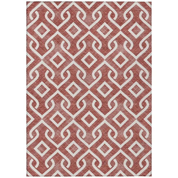 Burgundy, Ivory 9 ft. x 12 ft. Woven Geometric Polyester Rectangle Indoor/Outdoor Area Rug
