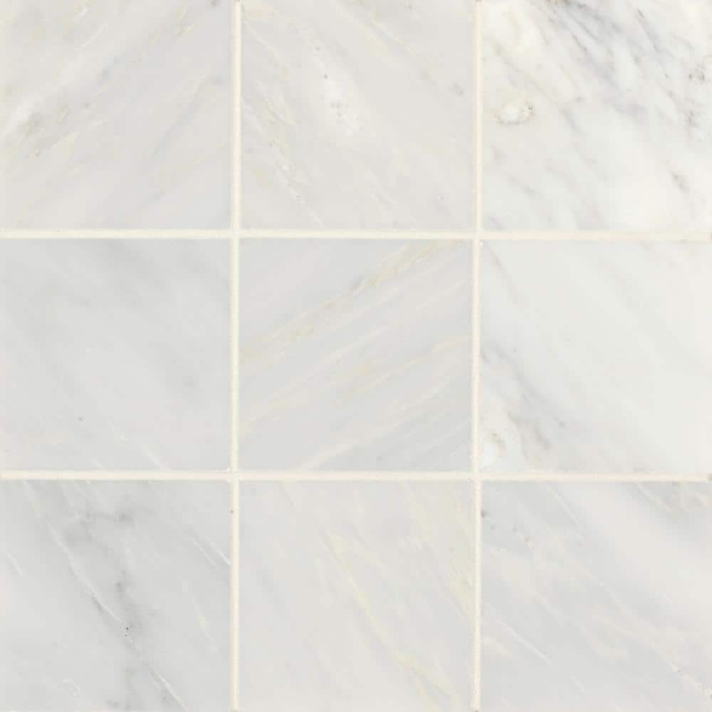 Monet 4'' x 4'' Oriental White Honed Marble Mosaic Tile
