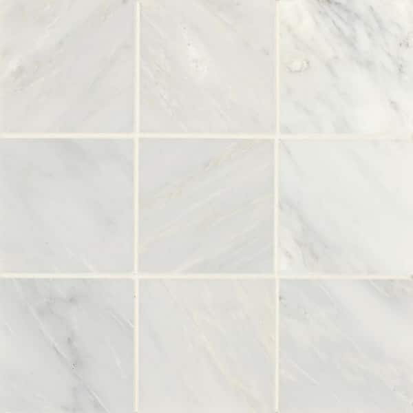 Bedrosians Monet Square 4 in. x 4 in. Honed Oriental White Marble Mosaic Tile (5.11 sq. ft./Case)