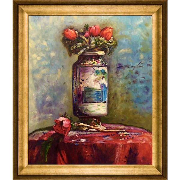 LA PASTICHE Anemones in a Chinese Vase by Edouard Vuillard Athenian Gold Framed Nature Oil Painting Art Print 25 in. x 29 in.